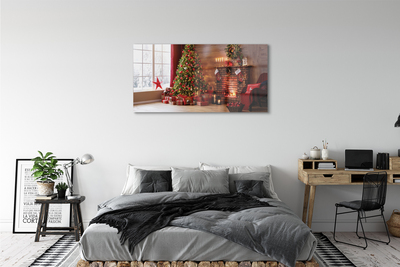 Quadro de vidro Árvores de Natal, presentes, decorações, lareira