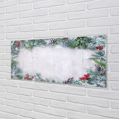 Quadro de vidro Galhos de pinhas de neve