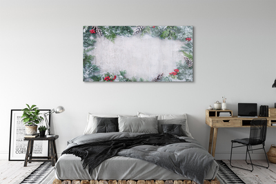 Quadro de vidro Galhos de pinhas de neve