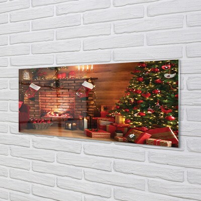 Pintura em vidro Árvores de Natal, presentes, decorações, lareira