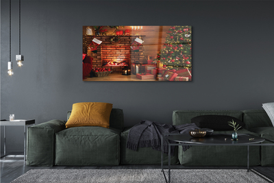 Pintura em vidro Árvores de Natal, presentes, decorações, lareira