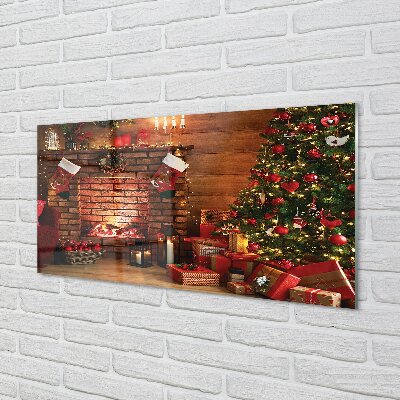 Pintura em vidro Árvores de Natal, presentes, decorações, lareira