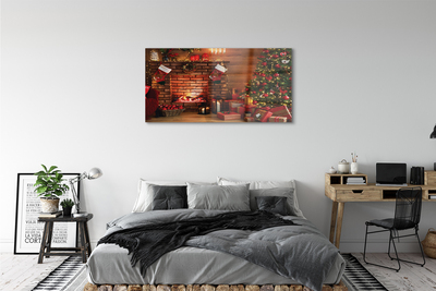 Pintura em vidro Árvores de Natal, presentes, decorações, lareira
