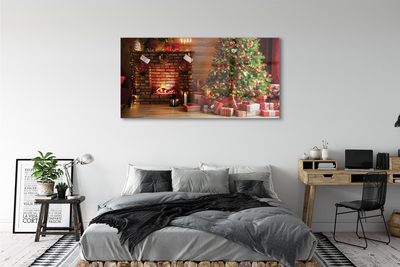 Pintura em vidro Lareira, árvore de Natal, presentes, luzes