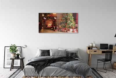 Pintura em vidro Lareira, árvore de Natal, presentes, luzes