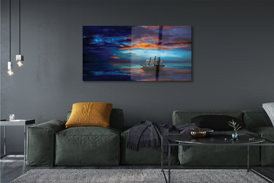 Pintura em vidro Nuvens navio mar noite