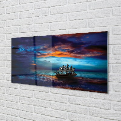 Pintura em vidro Nuvens navio mar noite