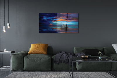 Pintura em vidro Nuvens navio mar noite