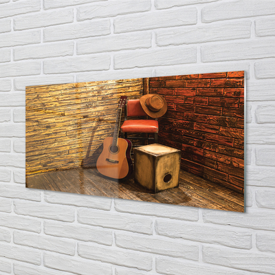 Quadro de vidro Cadeira de chapéu de guitarra