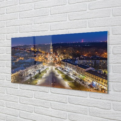Quadro de vidro Panorama da igreja noturna de Cracóvia