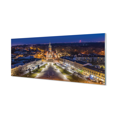 Quadro de vidro Panorama da igreja noturna de Cracóvia
