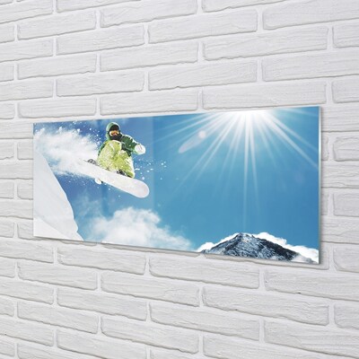 Quadro de vidro Homem de snowboard nas montanhas