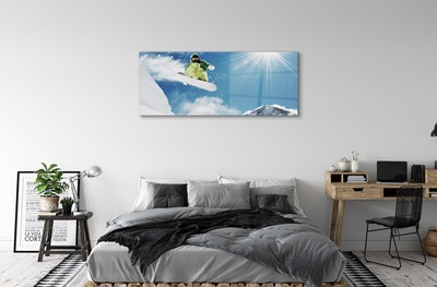 Quadro de vidro Homem de snowboard nas montanhas