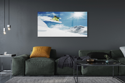 Quadro de vidro Homem de snowboard nas montanhas