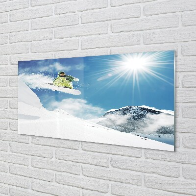 Quadro de vidro Homem de snowboard nas montanhas