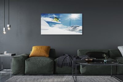 Quadro de vidro Homem de snowboard nas montanhas