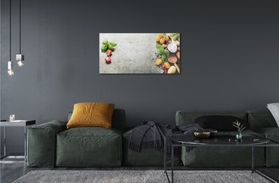 Quadro de vidro Pimenta, sal, cebola roxa