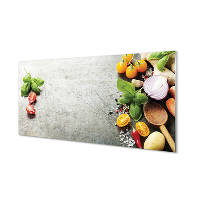 Quadro de vidro Pimenta, sal, cebola roxa