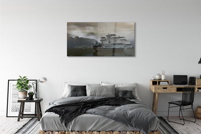 Quadro de vidro Navio montanhas mar