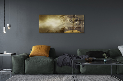 Pintura em vidro Montanhas do dragão nuvens douradas