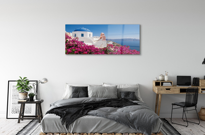 Pintura em vidro Grécia Flores Mar Edifícios