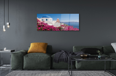 Pintura em vidro Grécia Flores Mar Edifícios
