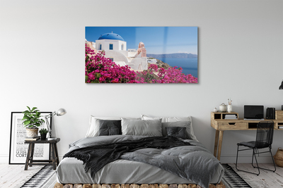 Pintura em vidro Grécia Flores Mar Edifícios