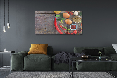 Quadro de vidro Folhas de berinjela e pimenta