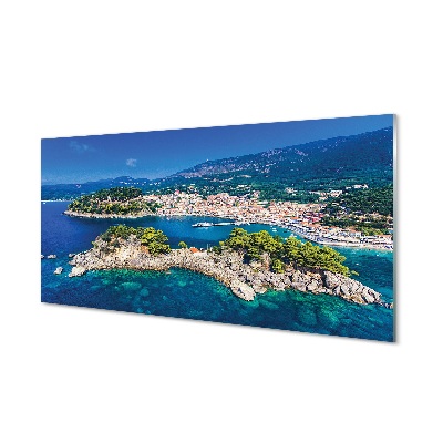 Quadro de vidro Panorama da cidade e mar da Grécia