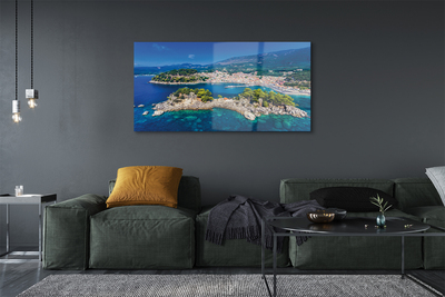 Quadro de vidro Panorama da cidade e mar da Grécia