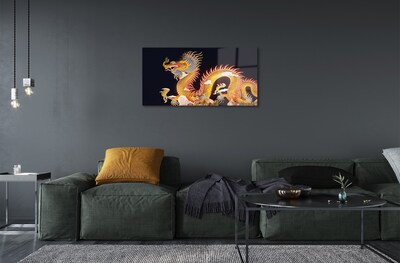 Quadro de vidro Dragão Japonês Dourado