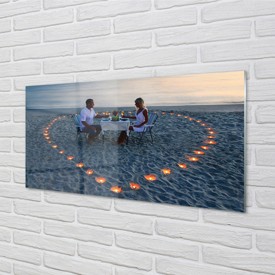 Pintura em vidro Coração de velas casal mar