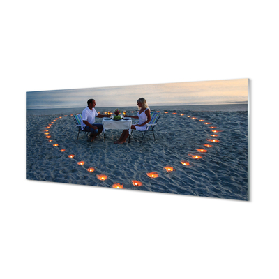 Pintura em vidro Coração de velas casal mar