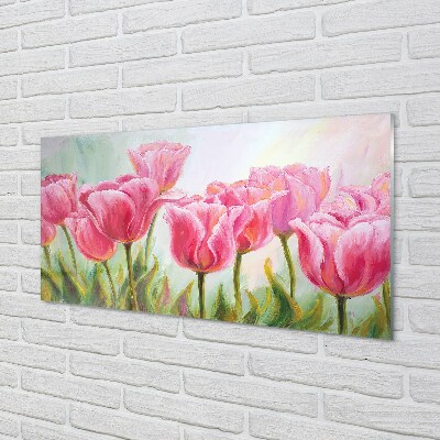 Pintura em vidro Foto de tulipas