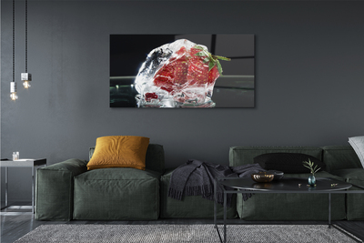 Quadro de vidro Morango em um cubo de gelo