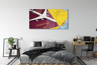 Quadro de vidro Mapa do passaporte do avião