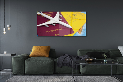 Quadro de vidro Mapa do passaporte do avião