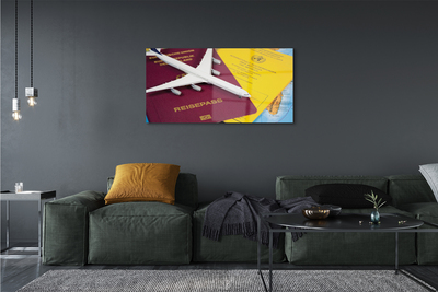 Quadro de vidro Mapa do passaporte do avião