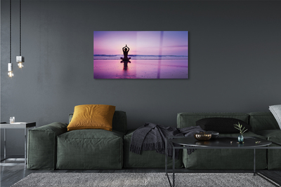 Pintura em vidro Mulher praticando ioga no mar
