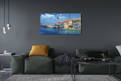 Pintura em vidro Grécia Costa Montanhas Mar