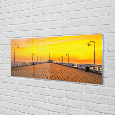 Quadro de vidro Pôr do sol no mar do cais de Gdansk