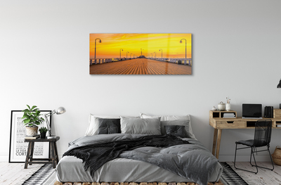Quadro de vidro Pôr do sol no mar do cais de Gdansk
