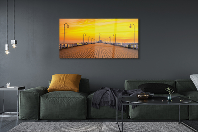 Quadro de vidro Pôr do sol no mar do cais de Gdansk