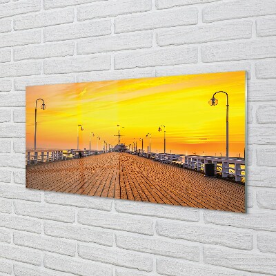 Quadro de vidro Pôr do sol no mar do cais de Gdansk
