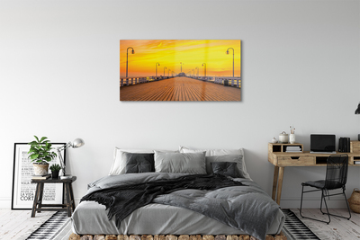 Quadro de vidro Pôr do sol no mar do cais de Gdansk