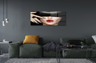 Quadro de vidro Mulher bate os lábios vermelhos