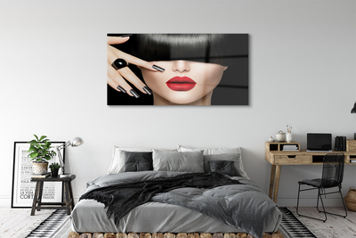 Quadro de vidro Mulher bate os lábios vermelhos