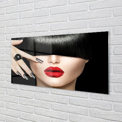 Quadro de vidro Mulher bate os lábios vermelhos