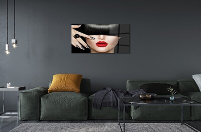 Quadro de vidro Mulher bate os lábios vermelhos