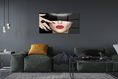 Quadro de vidro Mulher bate os lábios vermelhos
